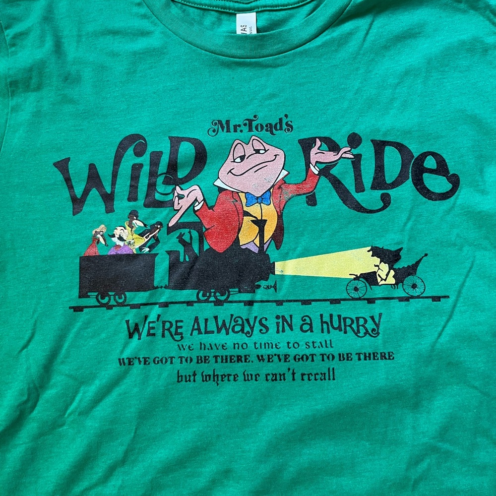 Unisex Bella Canvas Kelly Green Disney Mr. Toads Wild Ride T-shirt, NWT